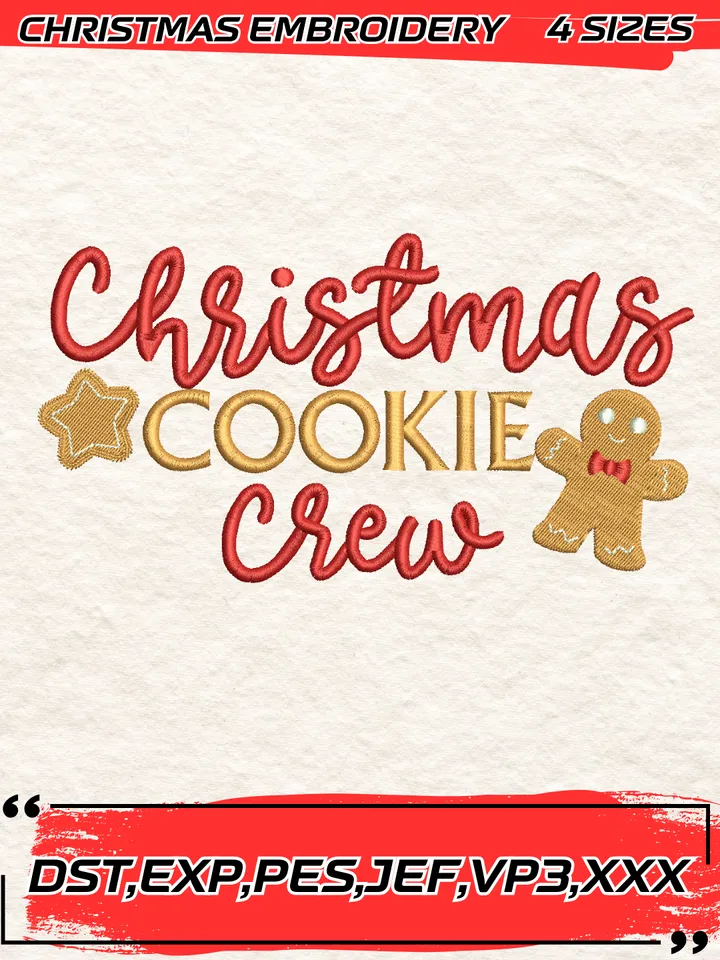 Christmas Cookie Crew Embroidery Design,Christmas Embroidery Design,4 Sizes, Digital Download