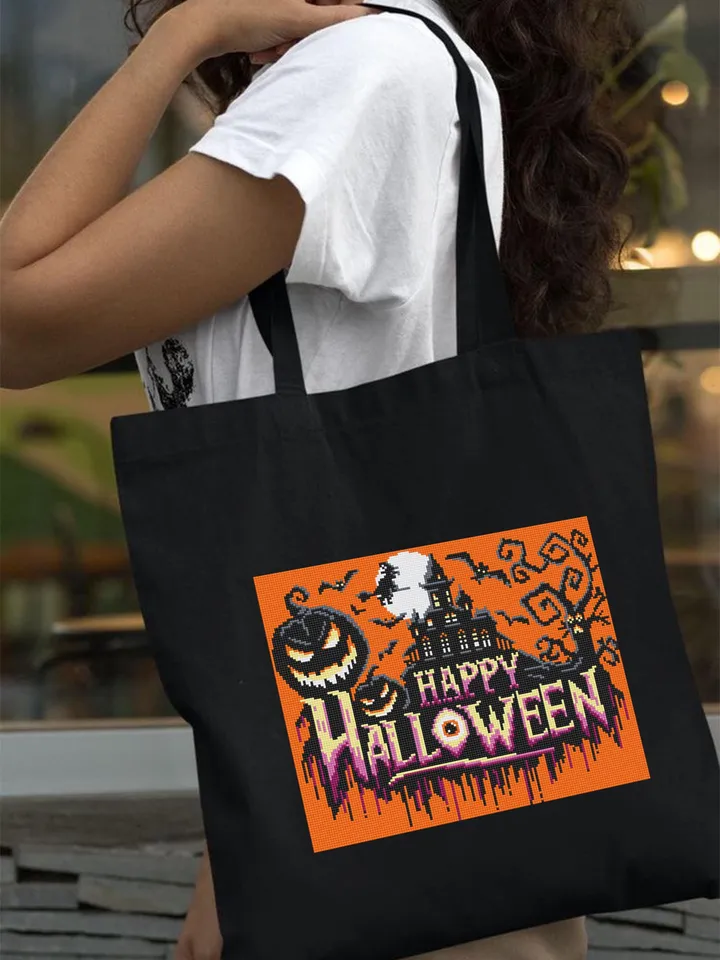Happy halloween cross stitch pattern download PDF Halloween pumpkin cross stitch chart, Spooky pattern digital PDF, Haunted house #H82