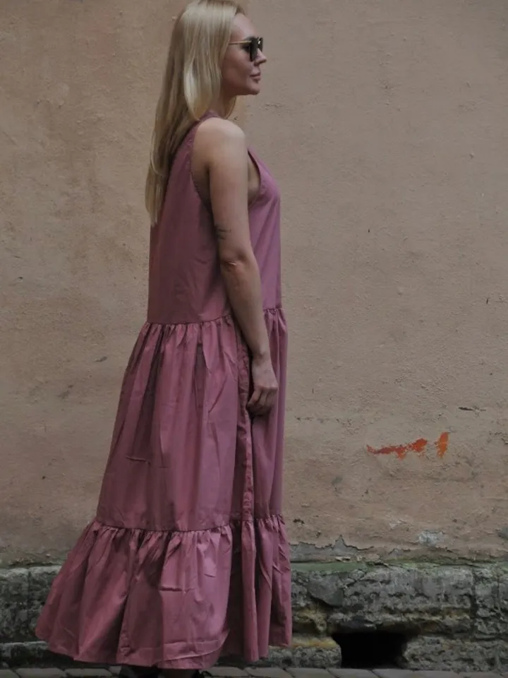 Long Cotton Oversized Summer Dusty Rose Dress | Pink Dress Long | Resort Wear Dress | Elegant Summer Loose Dress | Classy Summer Dress Big