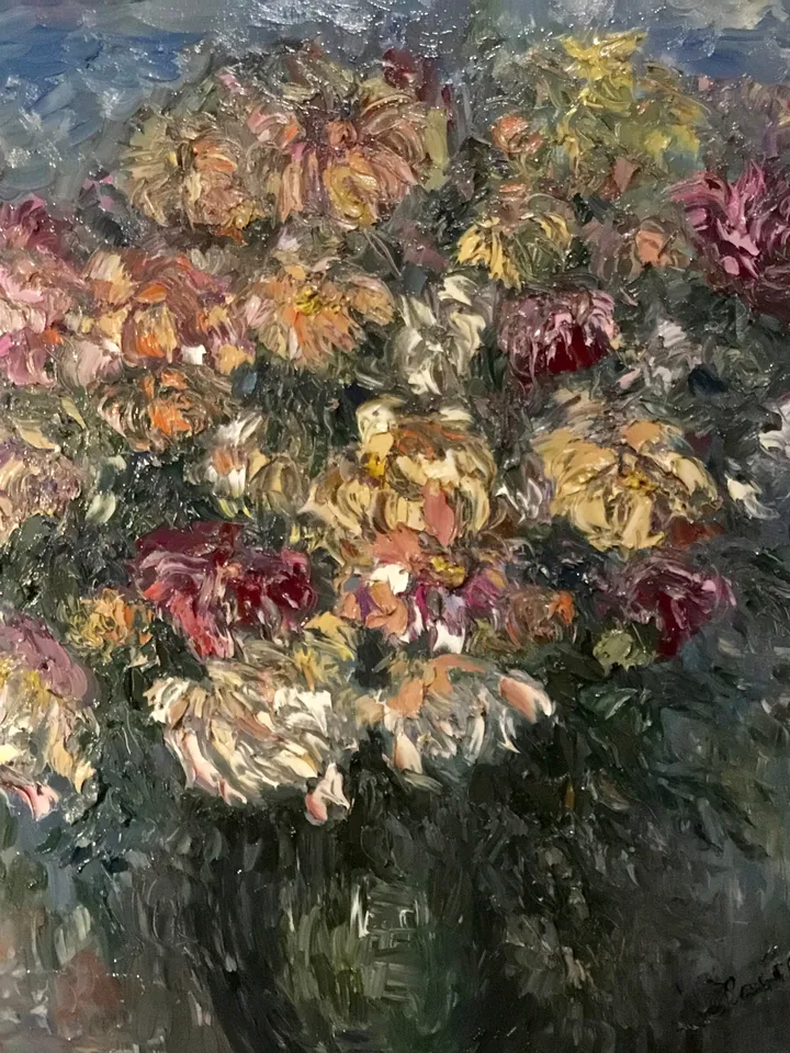 Chrysanthemums in a vase,original oil painting on canvas, abstract flowers painting, unique handmade painting,home decoration wall hanging