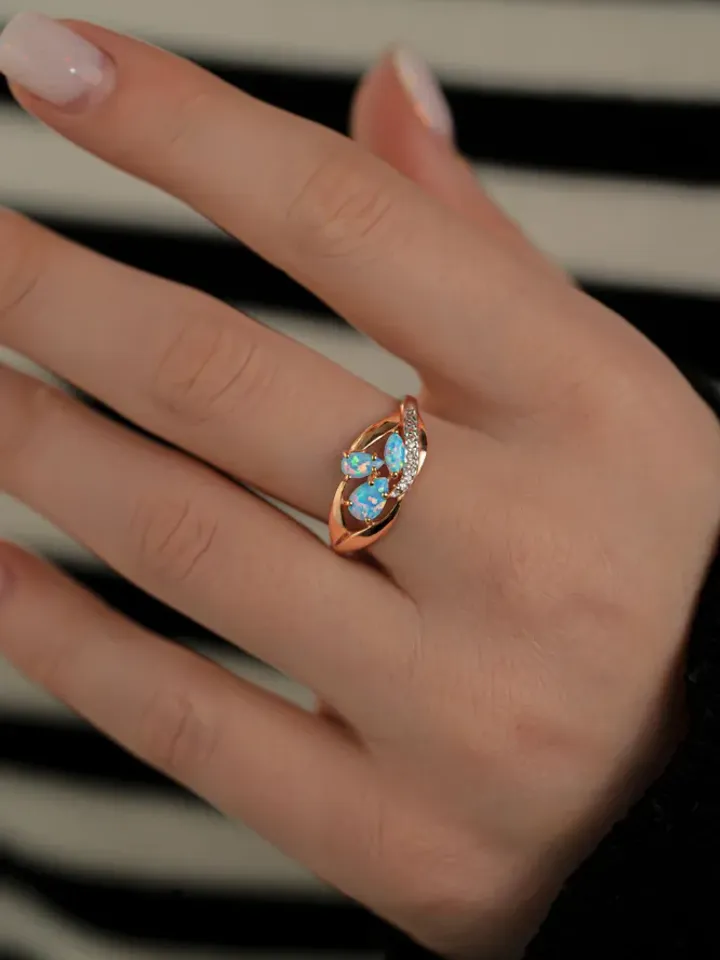 Ring Silver gold plated 925 assay value with opal