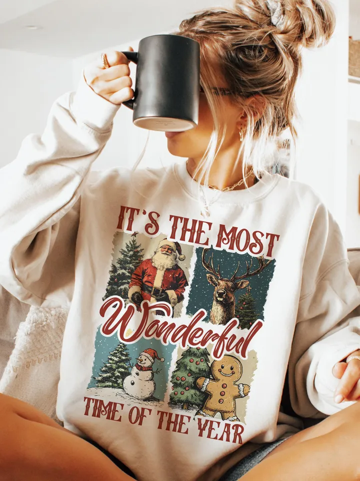 It's the most wonderful time of the year png, Santa Claus png, Vintage Christmas png, Christmas Coquette bow png, Reindeer snowman png