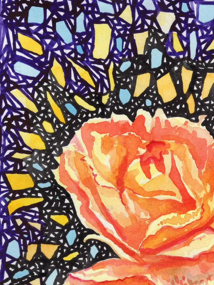 Yellow-orange rose. Original author's watercolor painting.