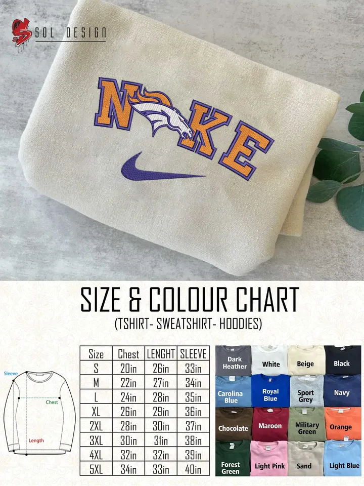 Ni.kee Denver Broncos Embroidered Sweatshirt, NFL Broncos Embroidered T Shirt, NFL Embroidered Sweater, NFL Denver Broncos Shirt, Football Embroidered Hoodie