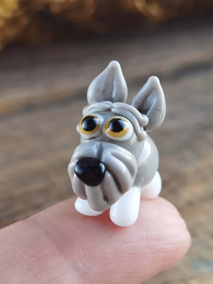 GLASS FIGURINES Schnauzer figurine Schnauzer GIFT Dog ornament Dog art Glass Dog decor Glass schnauzer art Miniature animals Tiny schnauzer