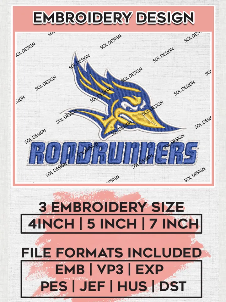 NCAA Roadrunners Team Head Mascot Logo Embroidery Design Files, NCAA Cal State Bakersfield Roadrunners Machine Embroidery, NCAA Teams, Game Day, 3 sizes, NCAA Machine embroidery designs, Digital Download