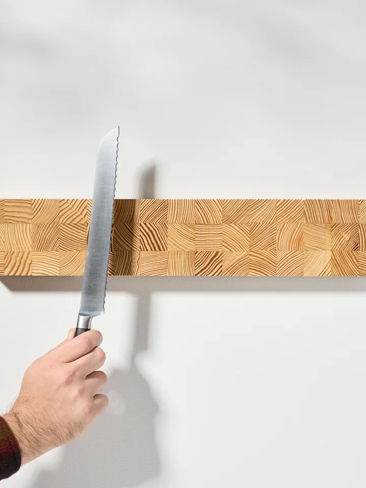 Wall Mounted Magnetic Knife Holder Made from Upcycled End Grain Southern Yellow Pine