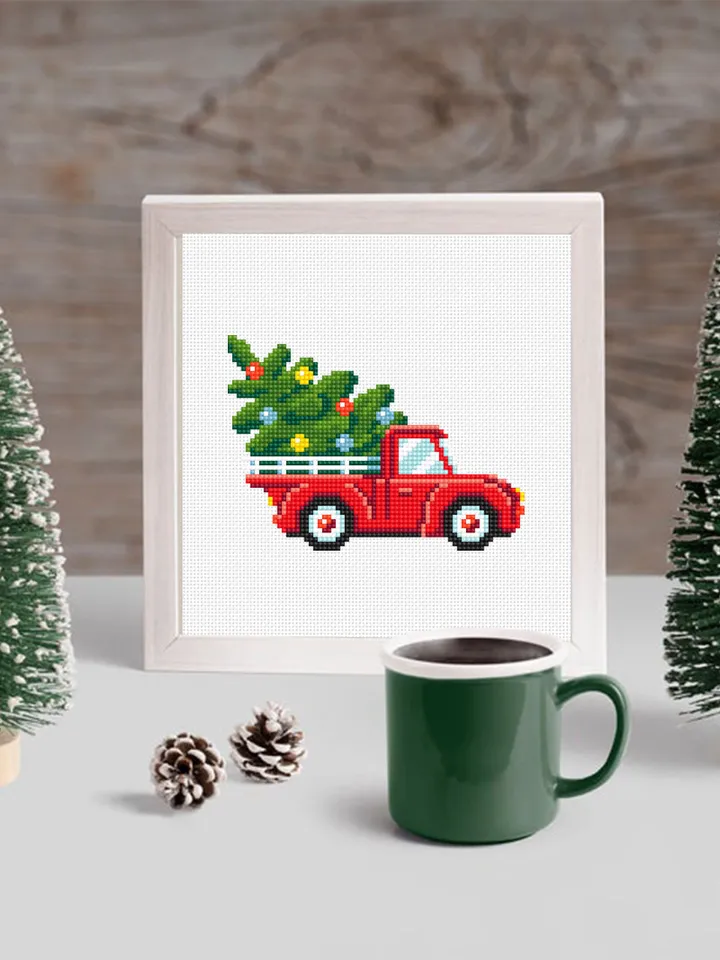 Christmas red truck cross stitch pattern PDF download Small Christmas cross stitch chart, Christmas digital pattern PDF for beginner #N142