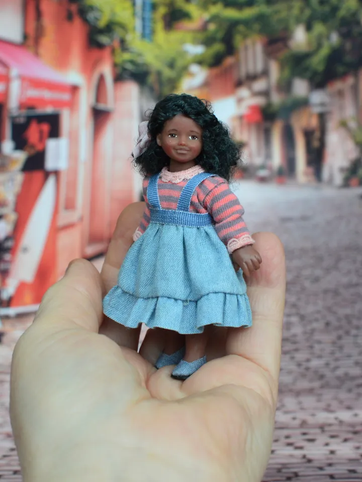Miniature doll in 12th scales. Handmade doll for dollhouse. Collectible miniature doll.