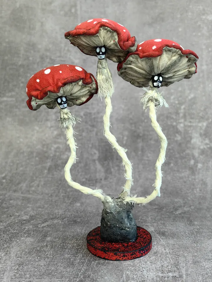 Red mushroom decor Witchy decor Amanita decor Scary Halloween decor Creepy decor Goth mushroom statue Creepy gift