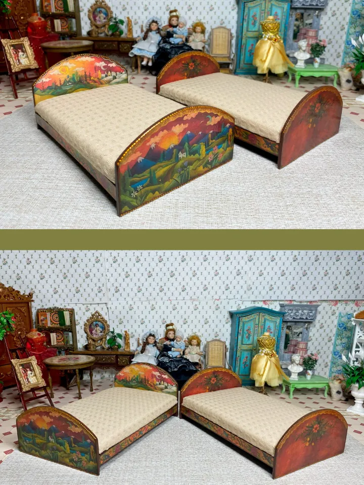 Doll bed. Dollhouse miniature. 1:12. Handmade. Dollhouse bed.