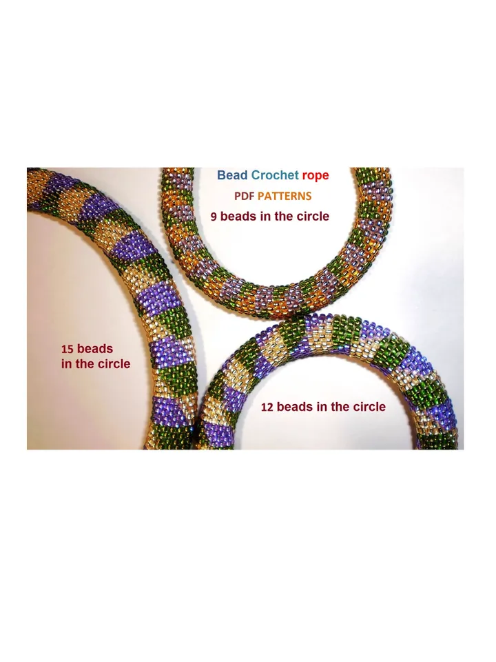 Bead Crochet rope pattern necklace and bracelet "Jujube",DIY,bead crocheting,Instant Download,PDF patterns