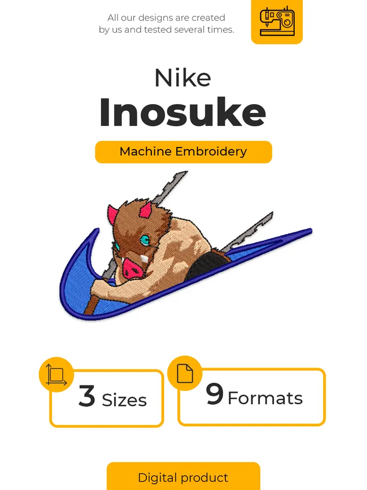Nike Inosuke Embroidery Design File/ Kimetsu no yaiba Anime Embroidery Design/ Machine Design. Swoosh
