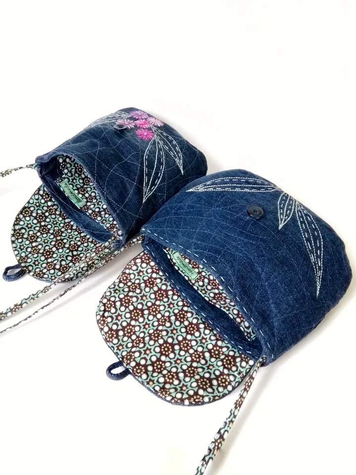 Boho Chic Mini Denim Crossbody Bags: Handmade Embroidered Shoulder Purses for Women, Floral Accents, Unique and Stylish. FREE SHIPPING!