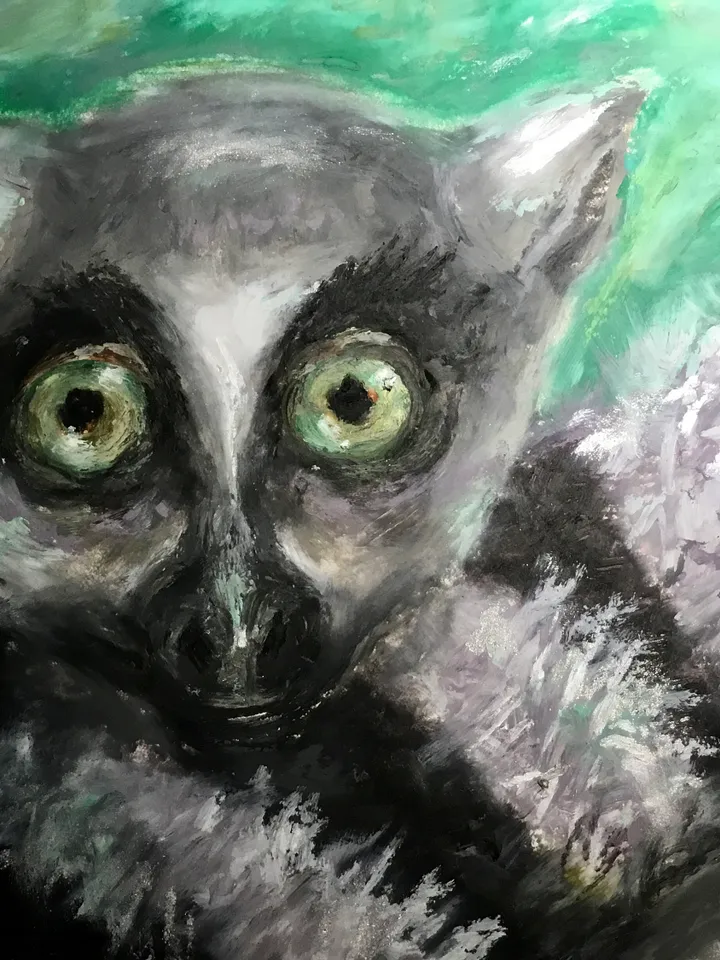 Lemur oil pastel painting,original animals painting,funny animals wall art,kids room decoration,lemur paintings gifts,affordable artwork.