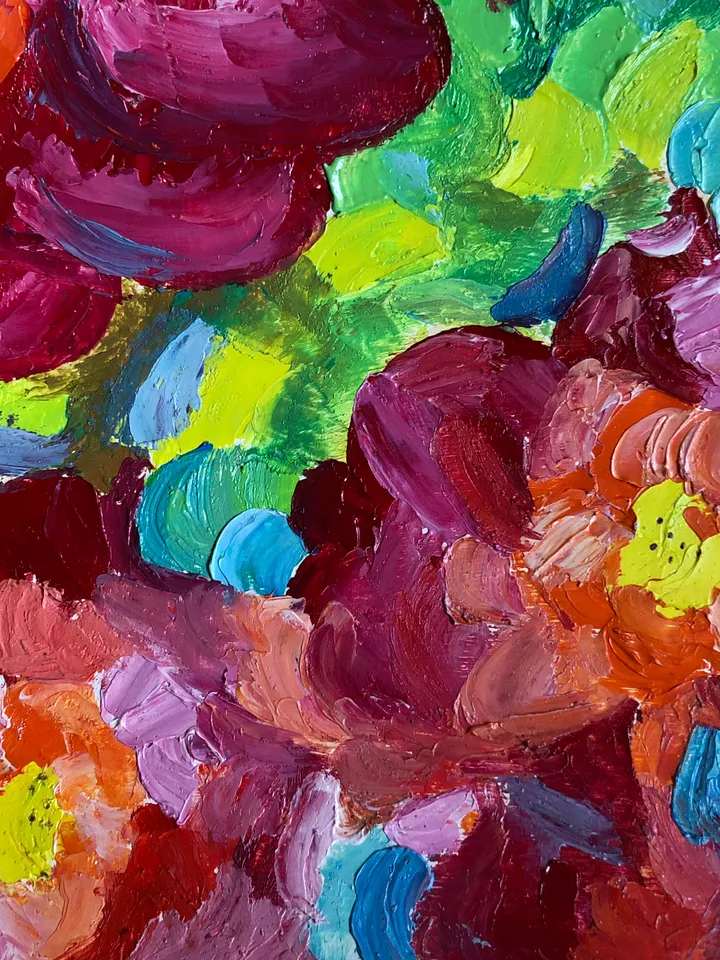 Bright flowers modern impasto painting original oil painting wall art painting 6 x 6 inches