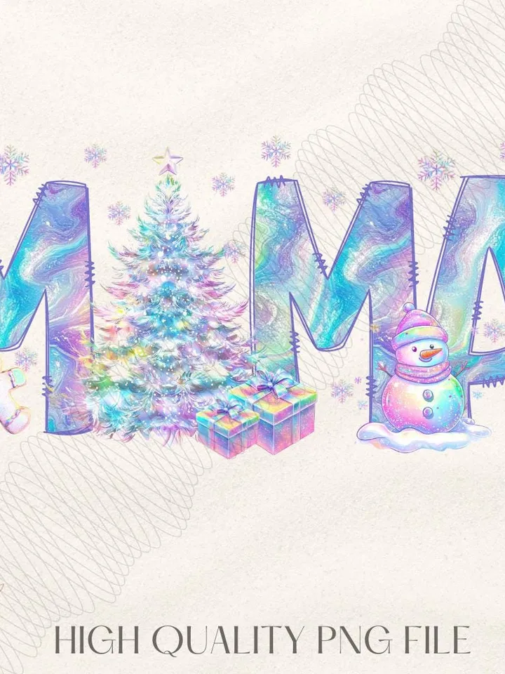 Iridescent Neon Christmas Mama Shirt Sublimation Christmas PNG Mama PNG Christmas Lights Sparkly PNG Neon Christmas png