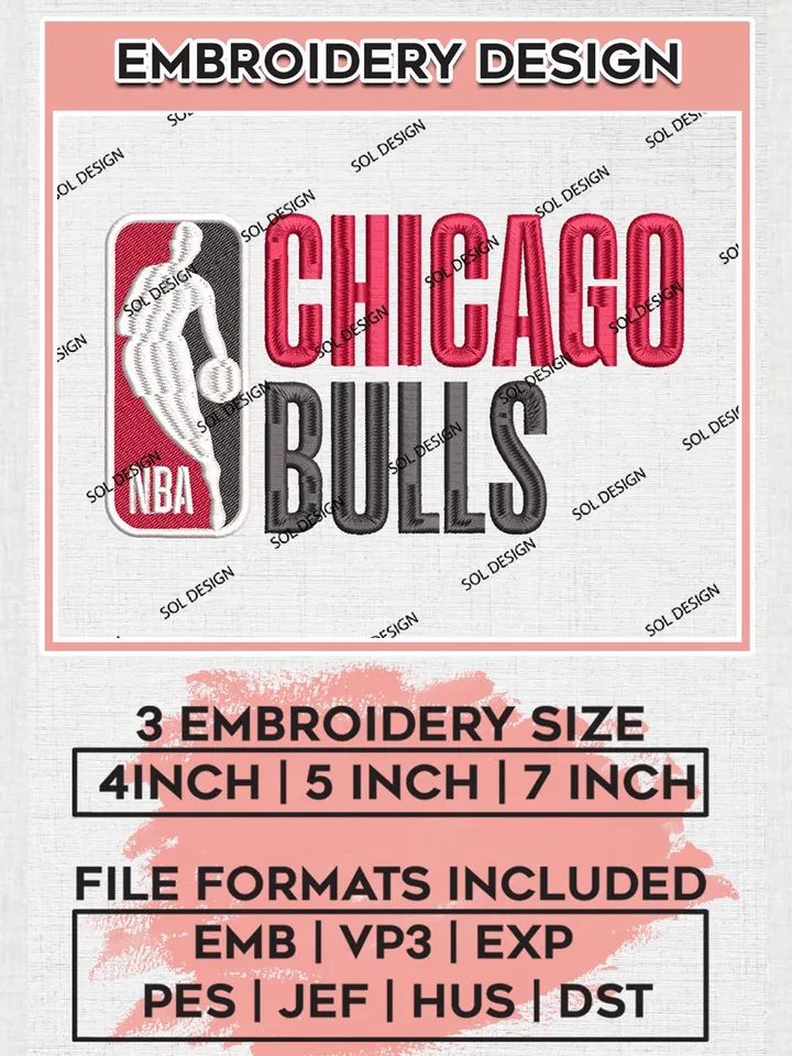 Chicago Bulls Embroidery Designs, NBA Logo Embroidery Files, NBA Bulls, Machine Embroidery Pattern, Digital Download