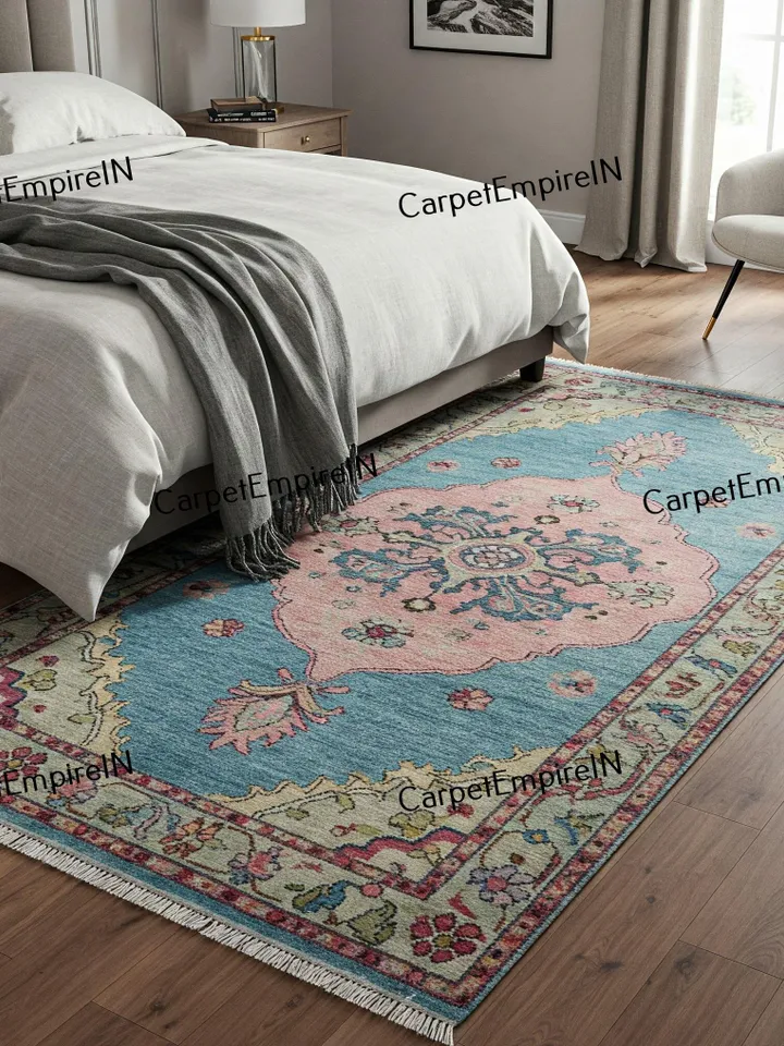 Exquisite Blue Modern Oushak Hand Knotted Rug 4x6, 5x8, 6x9, 8x10, 9x12, 10x14 ft Handmade Rugs for Living Room - Antique Contemporary rug.