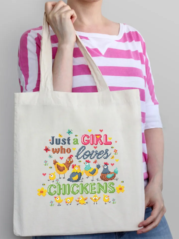 Just a girl who loves chickens cross stitch pattern PDF download Chicken cross stitch chart, Funny pattern digital, Chicken lover gift #Q65