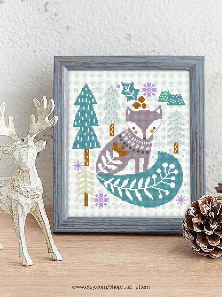 Scandinavian Fox, Christmas, ornament, New Year decor Holiday cross stitch pattern, counted, chart, gift DIY, embroidery, instant PDF