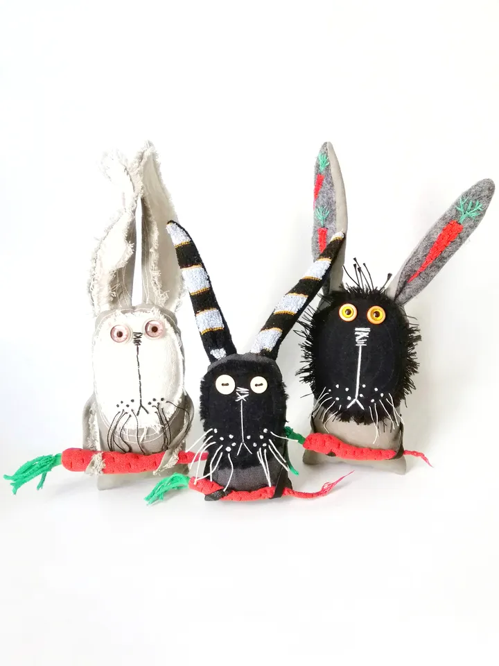 Unique Handmade Textile Art Bunnies - Charming One-of-a-Kind Creations. Handcrafted Interior Toys. Shop Our Collection of Eerie and Whimsical Dolls. FREE SHIPPING!