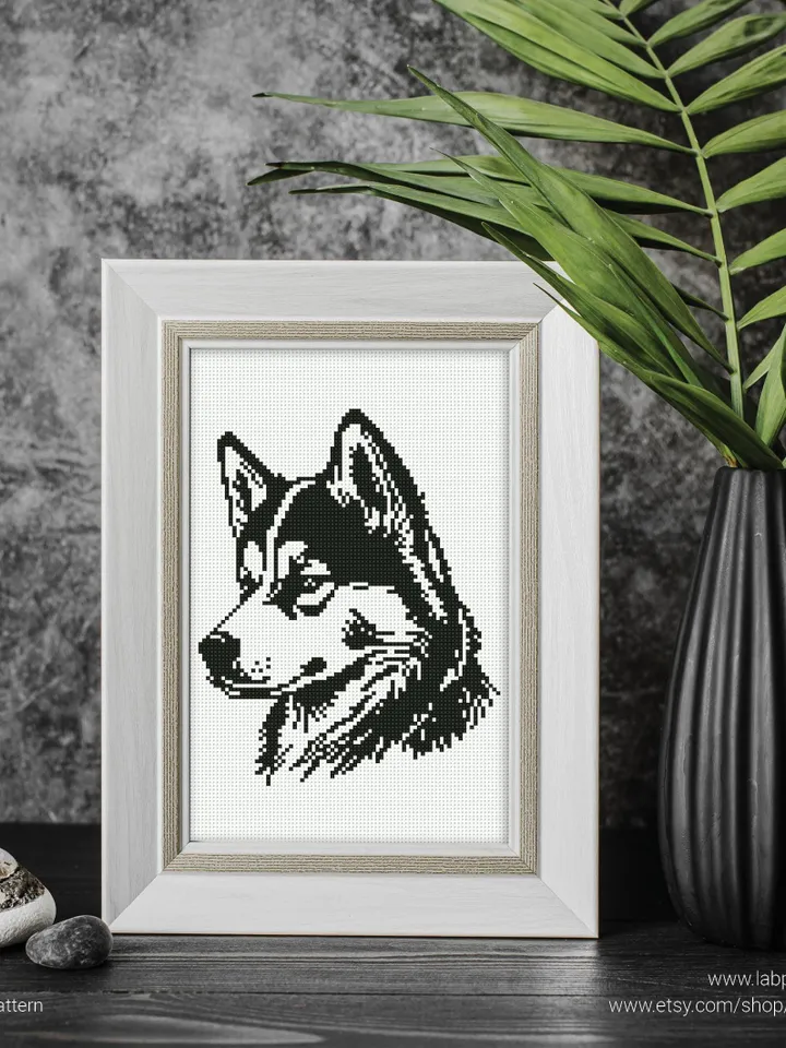 Husky Cross stitch pattern, dog breed, silhouette, animals, beginner counted, modern chart, gift DIY, embroidery, instant PDF, digital PDF