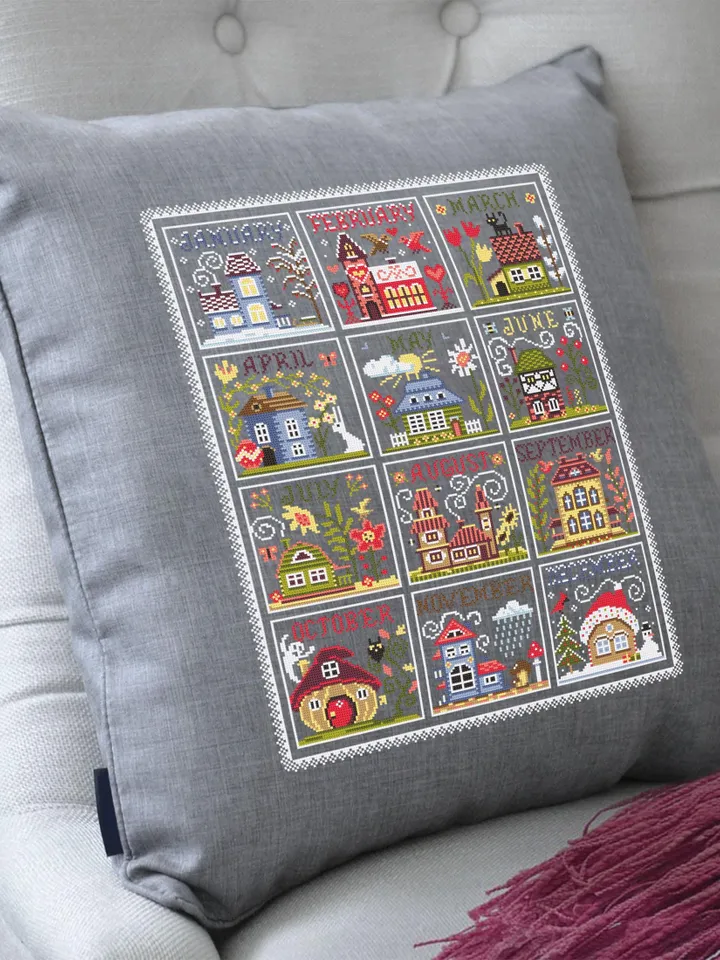 House calendar cross stitch pattern PDF download House seasons cross stitch chart, Cute house pattern digital PDF, Holiday cross stitch #T38