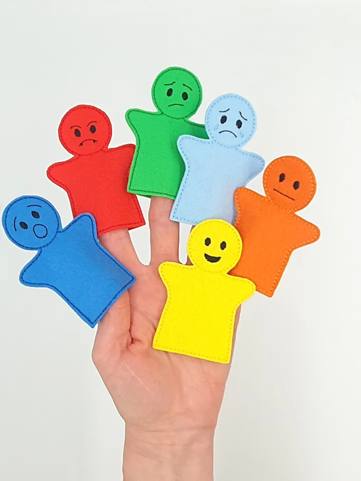 Emotions Finger Puppets ITH Embroidery Design Set, Feelings Learning Toy Felt Pattern, Educational SEL Tool 4x4 Hoop Download