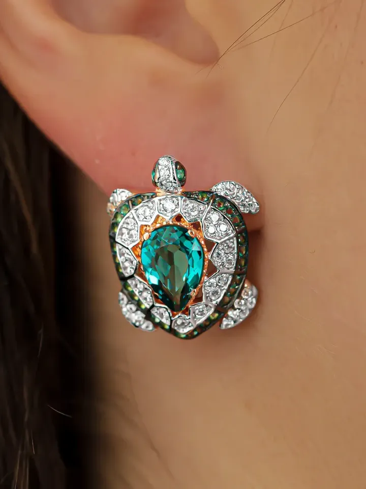Earrings Silver gold plated 925 assay value with paraiba