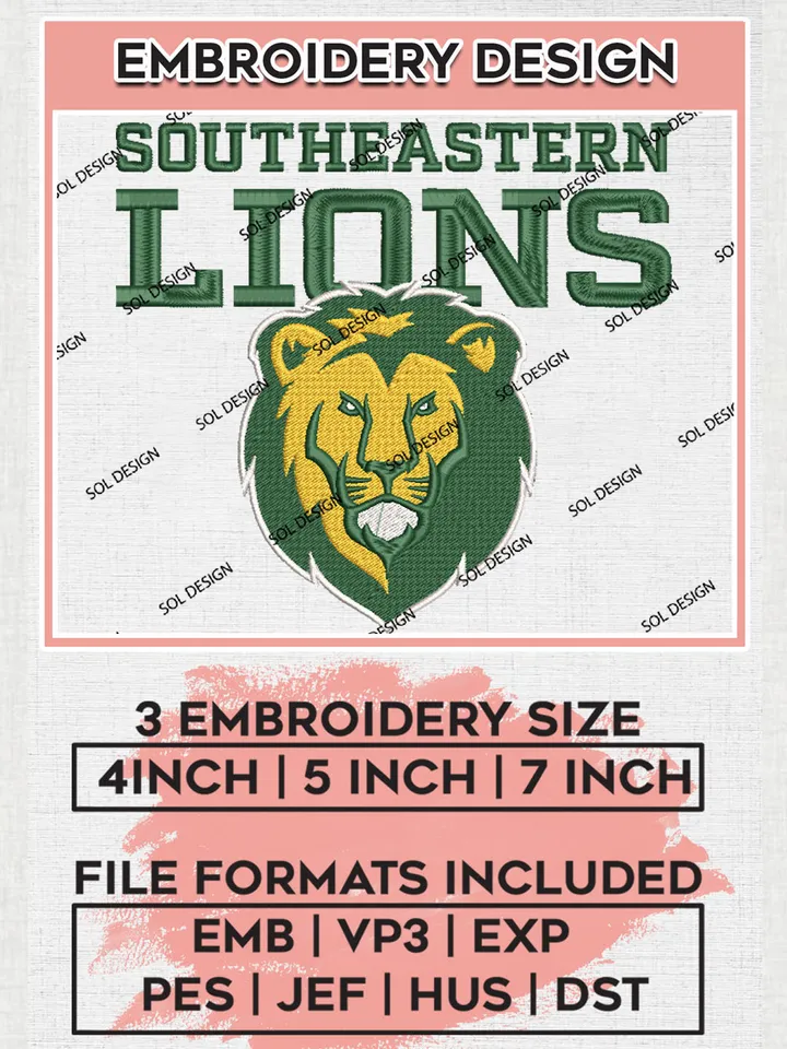 NCAA Southeastern Lions Football Team Head Mascot Logo Embroidery Design Files, NCAA SE Louisiana Lions Machine Embroidery, NCAA Teams, Game Day, 3 sizes, NCAA Machine embroidery designs, Digital Download