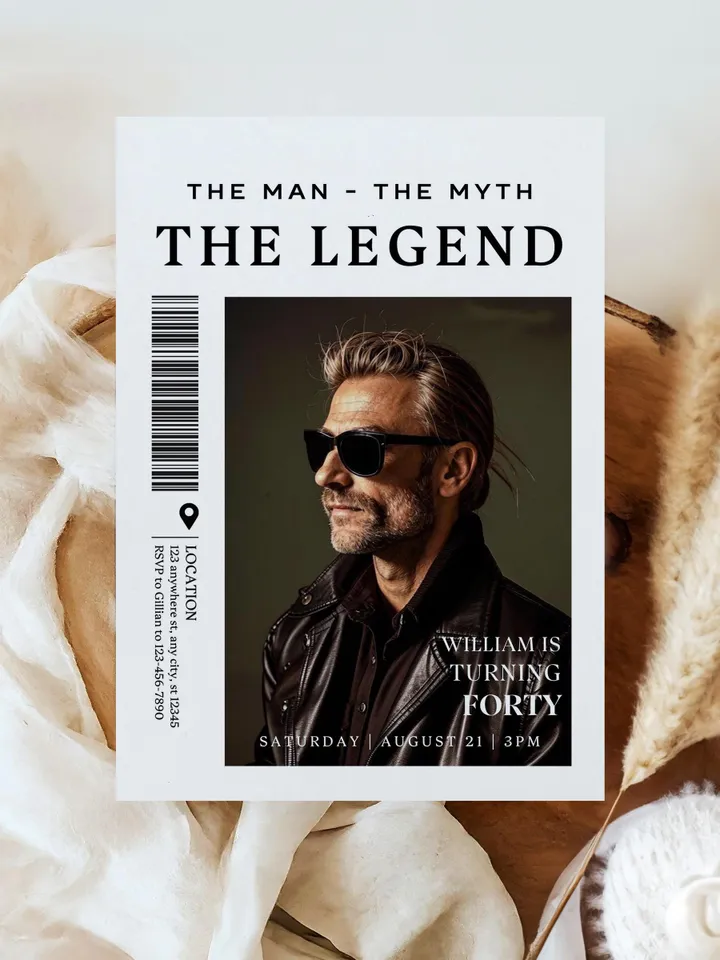 The Man The Myth The Legend 40th Birthday Invitation, FORTY, Editable Printable, 40th Party Text Invite, Instant Download, Canva Template