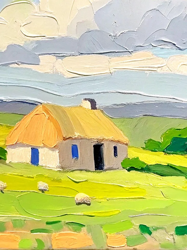 Ireland Painting Irish Cottage Original Art Landscape Impasto Oil Painting Small Impressionist Artwork Gift by ArtProkopaloSv