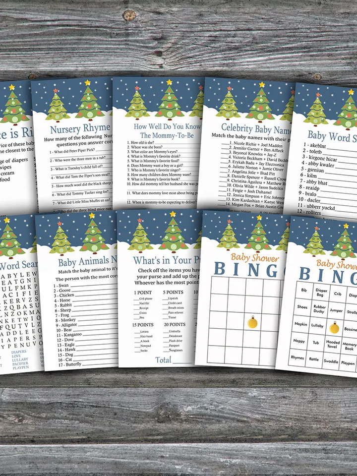 Christmas tree baby shower games bundle,Christmas Baby Shower games package,Fun Baby Shower Games,9 Printable Games-257