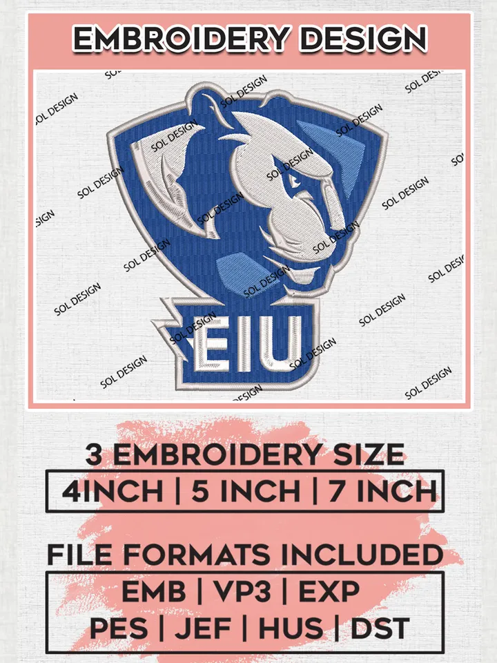 EIU Panthers Team Mascot Logo Embroidery Design Files, NCAA Eastern Illinois Panthers Machine Embroidery, NCAA Teams, 3 sizes, NCAA Machine embroidery designs, Digital Download