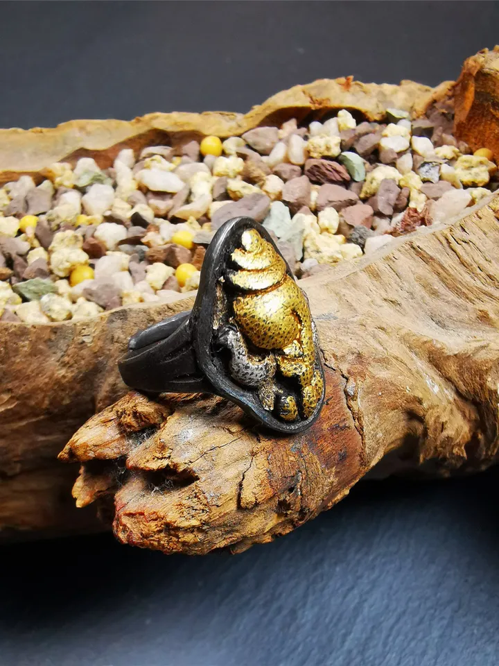 Gandhanra Unique Handcrafted Tibetan Buddhist Shankha Conch Ring,Made of Pure Gold Filled and Silver Filled,Protection Jewelry,Adjustable