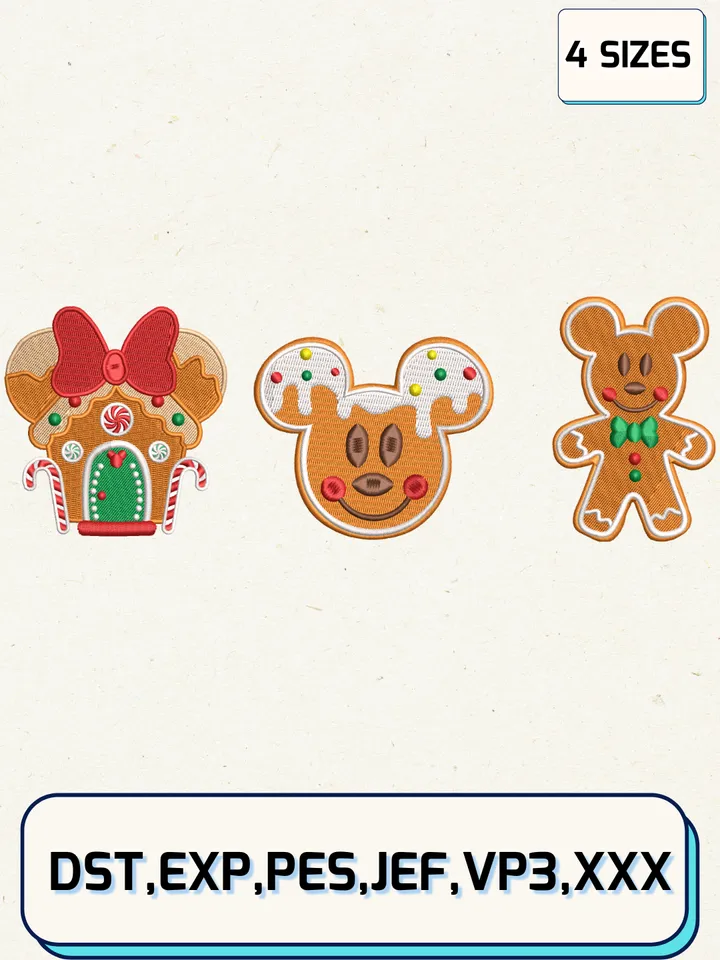 Gingerbread Mickey House Embroidery Design Files,Christmas Embroidery Designs,Machine Embroidery Files,4 Sizes
