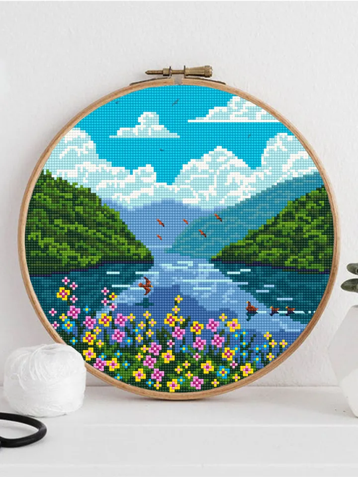Nature cross stitch pattern download PDF Summer landscape cross stitch Flowers xstitch chart National park digital DIY Home decor nature #L8
