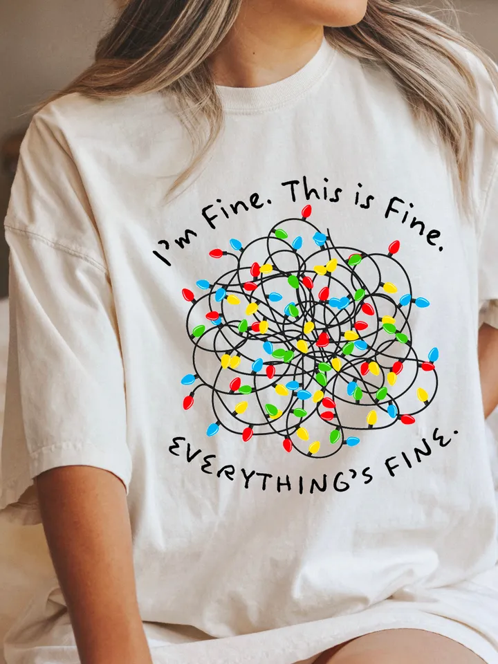 Im Fine Everything Is Fine, Funny Christmas Svg, PNG, Christmas Lights PNG, PNG Digital Design, Trendy Overstimulated png