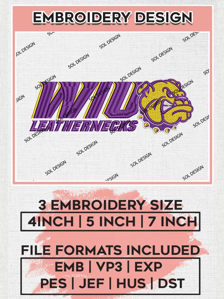 NCAA WIU Leathernecks Team Logo Embroidery Design Files, NCAA Western Illinois Leathernecks Machine Embroidery, NCAA Teams, 3 sizes, NCAA Machine embroidery designs, Digital Download