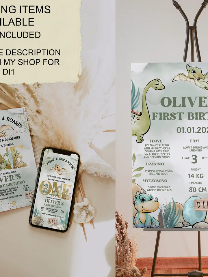 Editable Gable Box Dinosaur First Birthday Label; Dinosaur Party; Dinosaur Party Birthday Template Instant Download; di1