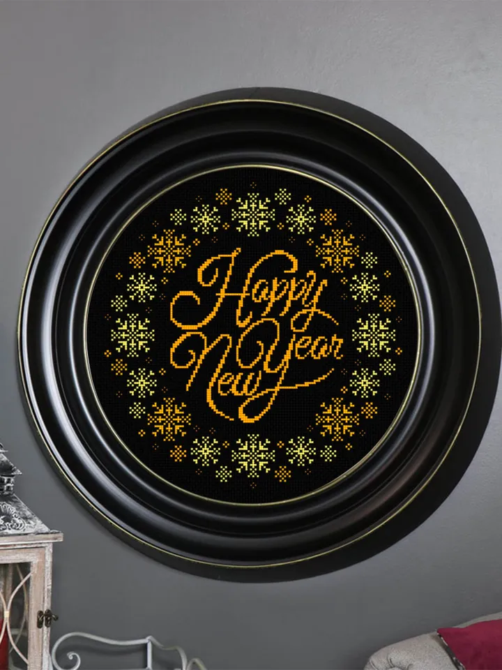 Snowflake wreath cross stitch pattern Happy new year instant download PDF Christmas pattern digital PDF, DIY christmas decor #N41