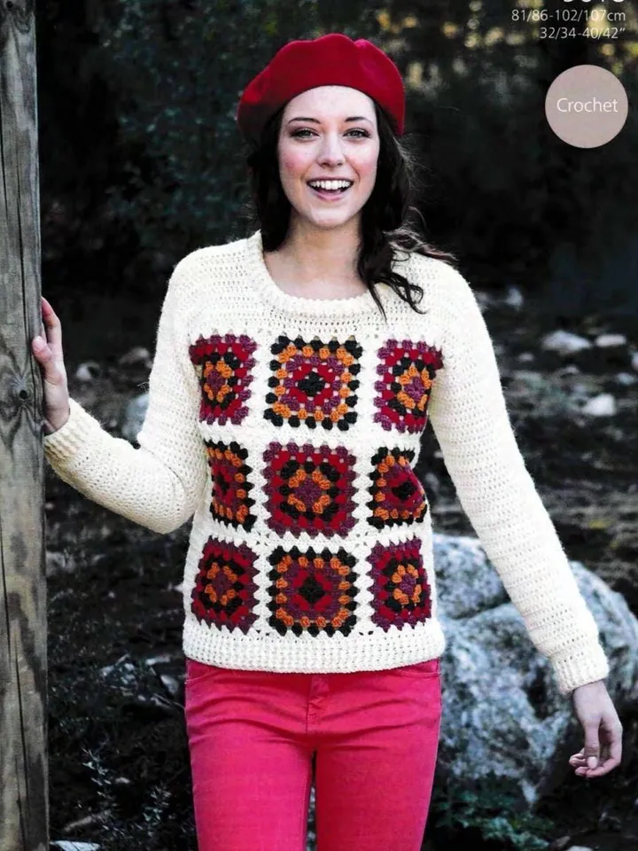 Sweater crochet pattern, granny square sweater crochet pa, women ladies sweater pattern pdf instant download