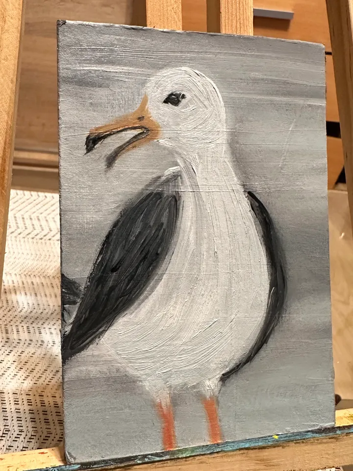 Oil Painting Seagull Birds Seascape Nature Miniature Cardboard 6x4 inches 15x10 cm Wall Decor