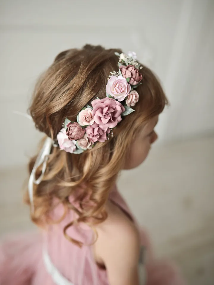Flower girl Crown, Dusty flower crown, Flower Halo, Wedding flower cro