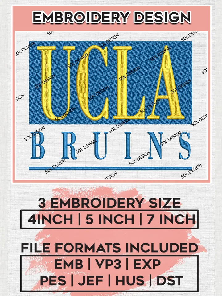 UCLA Bruins College Football Team Logo Embroidery Design Files, NCAA UCLA Bruins Machine Embroidery, NCAA Teams, 3 sizes, NCAA Machine embroidery designs, Digital Download