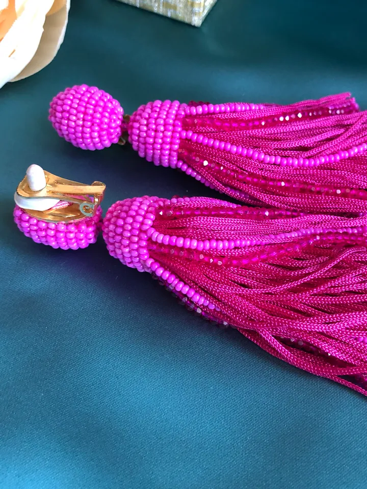 Short Tassel Beaded Earrings clip-on