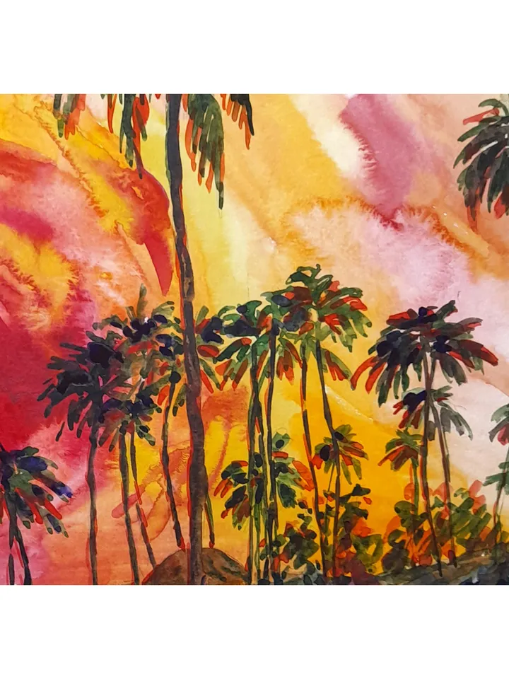 Laguna Beach Painting Sunset Original Art California Painting Watercolor Art Palm Tree Artwork 14 by 11 by TatianaArtShop