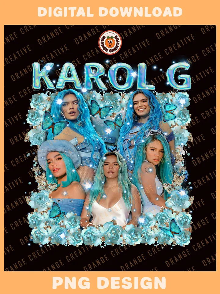 Retro Karol G Rapper Bootleg T-shirt PNG, 90s Bootleg Template, Graphic Karol G Rap PNG Files, Custom Bootleg Hip Hop Tee, Digital Download