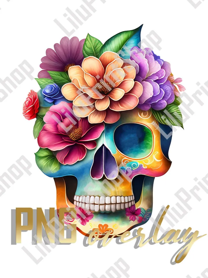 Flowers Sugar skull png Candy skull clipart Calavera Day of the dead, Cinco de Mayo clipart Dia de los muertos digital instant download
